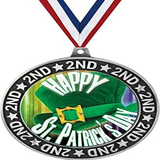 2.75" St. Patrick's Day 2nd Place Perimeter Silver Medals, Happy St. Patrick's Day Trophy Medal Awards, Great Lucky Shamrock Themed Prizes for Kids 50 Pack Prime