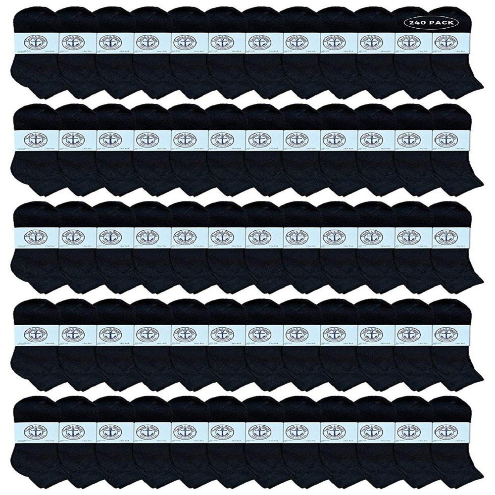 240 Pairs Of Yacht & Smith Men Wholesale Cotton Sport Athletic Mid Ankle Socks Bulk Case Pack Size 10-13 (Black)