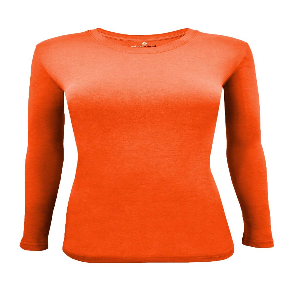 Natural Uniforms Women's Under Scrub Tee Crew Neck Long Sleeve T-Shirt (Orange, Small)