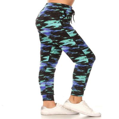 Leggings Depot JGAX-R554-3X Green Galaxy Print Jogger Pants w/Pockets, 3X Plus
