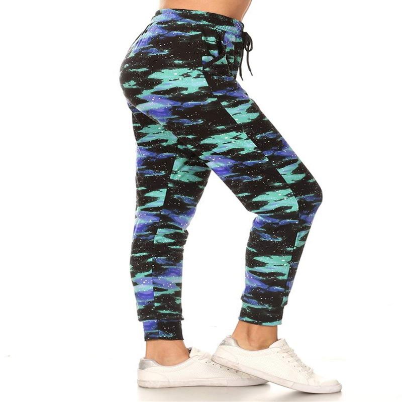 Leggings Depot JGAX-R554-3X Green Galaxy Print Jogger Pants w/Pockets, 3X Plus