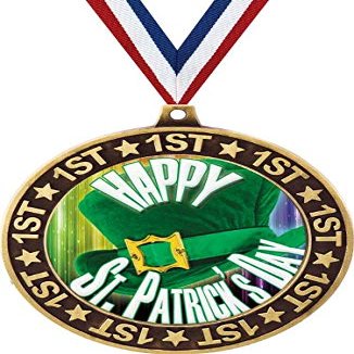 2.75" St. Patrick's Day 1st Place Perimeter Gold Medals, Happy St. Patrick's Day Trophy Medal Awards, Great Lucky Shamrock Themed Prizes for Kids 50 Pack Prime