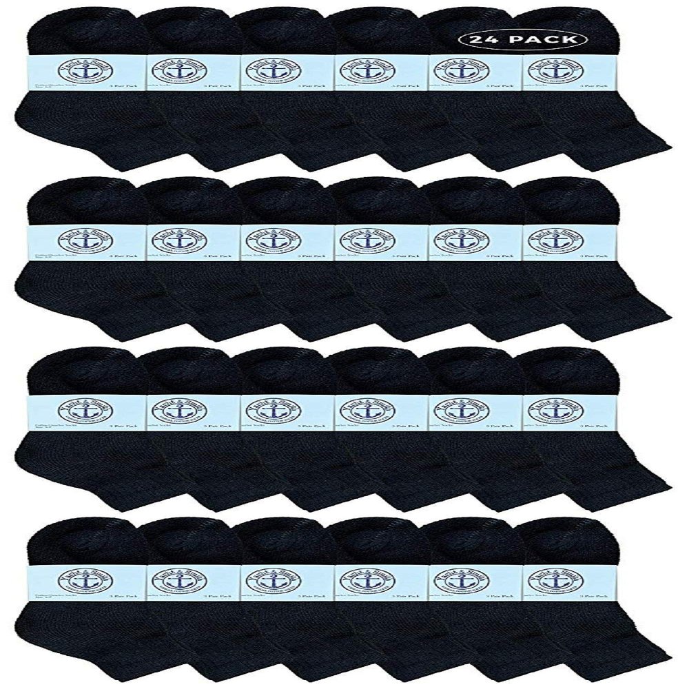 24 Pairs Of Yacht & Smith Wholesale Bulk Kids Mid Ankle Socks, Cotton Sport Athletic Ankle Socks Size 4-6 (Black)