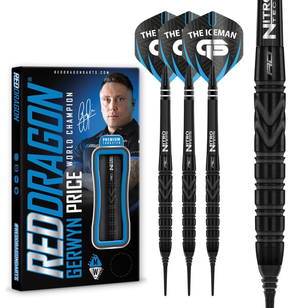 RED DRAGON Gerwyn Price Iceman Black SE Softip 20g - Tungsten Darts with Flights and Shafts