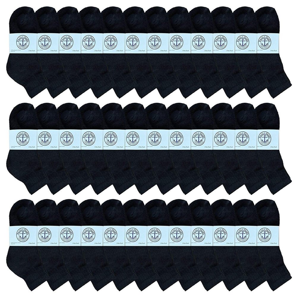 36 Pairs Of Yacht & Smith Wholesale Bulk Kids Mid Ankle Socks, Cotton Sport Athletic Ankle Socks Size 4-6 (Black)