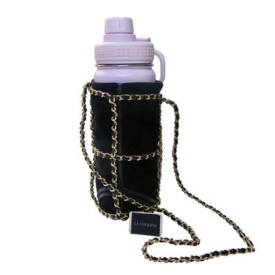 Velvet Chain Water Bottle Holder with Shoulder Sling Standard Size also fits your Reusable Hydro Flask Bottle Fancy Cross Body Lanyard- Choose your favourite Color - Great Christmas Gift