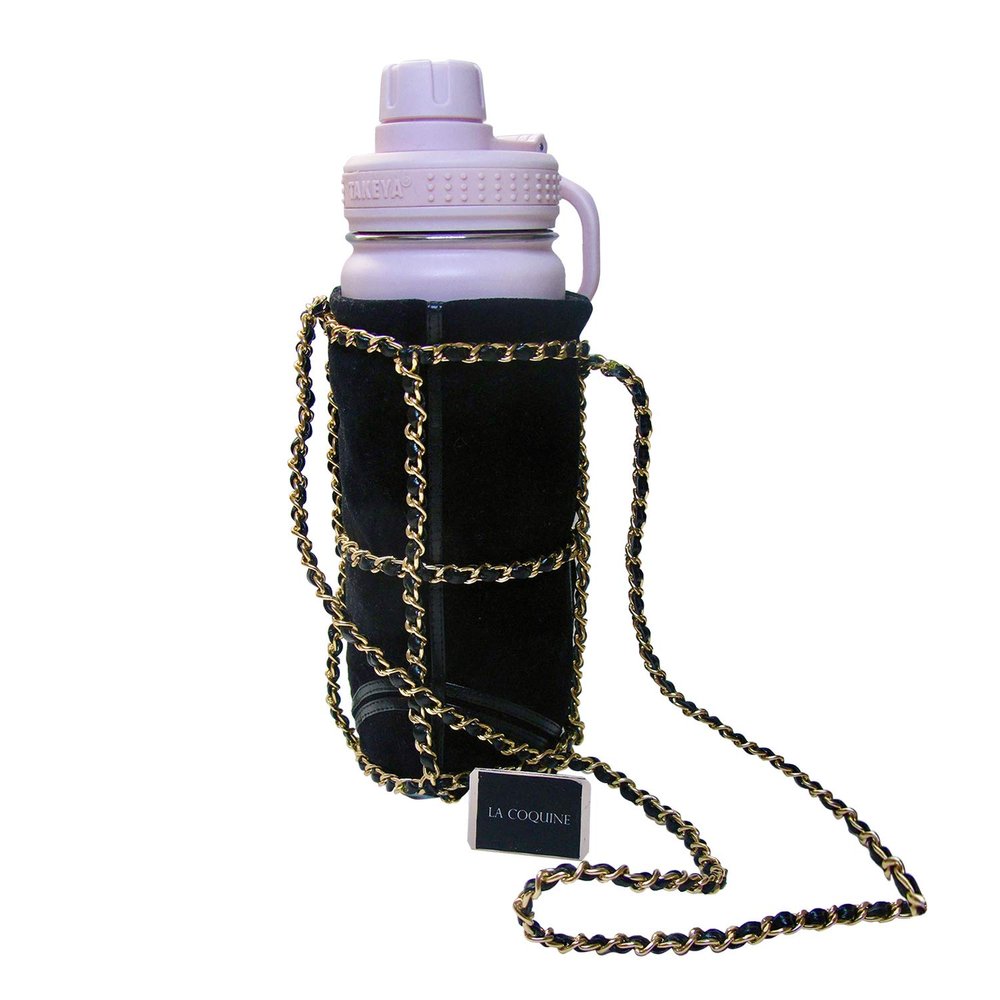 Velvet Chain Water Bottle Holder with Shoulder Sling Standard Size also fits your Reusable Hydro Flask Bottle Fancy Cross Body Lanyard- Choose your favourite Color - Great Christmas Gift