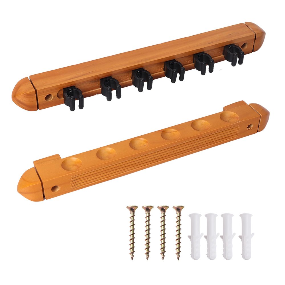 GSE Games & Sports Expert 6/8/12 Wall Mounted Pool Cue Rack, 2-Piece Wooden Pool Stick Holders Wall Mount Billiard Sticks Rack (6 Cue, Oak)