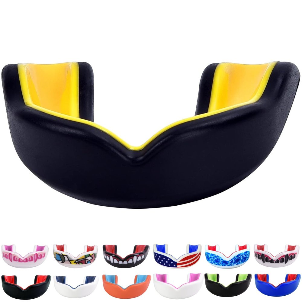Oral Mart Youth Mouthguard for Kids (Black/Yellow) - Youth Mouthguard for Karate, Flag Football, Martial Arts, Taekwondo, Boxing, Football, Rugby, BJJ, Muay Thai, Soccer, Hockey