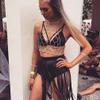 Fenyong Leather Fringe Skirt Tassel Hip Scarf Summer Beach Belts for Women Black view 3