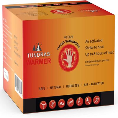 Tundras Hot Hand Warmers Natural Safe - 160 Warmers - Long Lasting Natural Safe and Odorless Single Use Air Activated Heat Packs for Hands, Toes and Body, TSA Approved