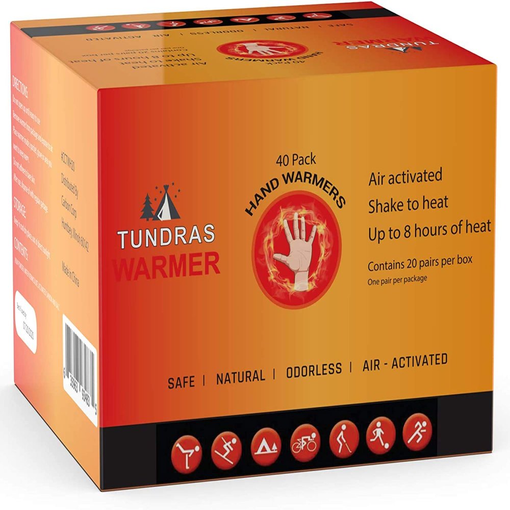 Tundras Hot Hand Warmers Natural Safe - 160 Warmers - Long Lasting Natural Safe and Odorless Single Use Air Activated Heat Packs for Hands, Toes and Body, TSA Approved
