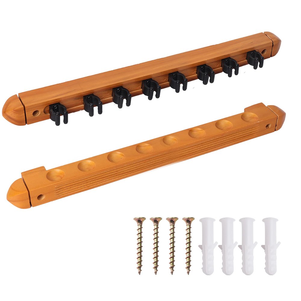 GSE Games & Sports Expert 6/8/12 Wall Mounted Pool Cue Rack, 2-Piece Wooden Pool Stick Holders Wall Mount Billiard Sticks Rack (8 Cue, Oak)