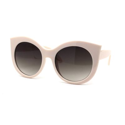 SA106 Girls Kid Size Thick Plastic Round Circle Lens Cat Eye Sunglasses White Brown