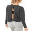 Bestisun Open Back Workout Tops Long Sleeve Backless Yoga Clothes Sports Athletic Shirts for Women Deep Gray L view 3