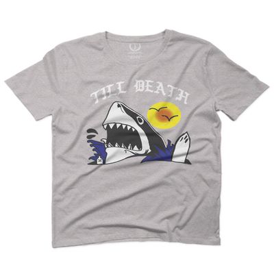 0257. Shark Summer Vibe Cool Graphic Surf Till Death Streetwear Society for Men T Shirt (Light Gray 2X-Large)