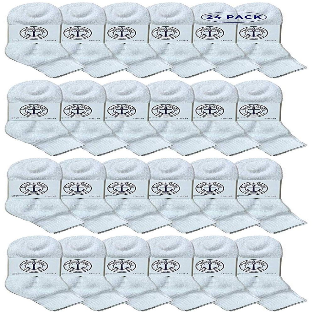 24 Pairs Of Yacht & Smith Wholesale Bulk Womens Mid Ankle Socks, Cotton Sport Athletic Socks - Size 9-11 (White)