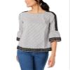 Charter CIub Petite Woven Trim Bell Sleeve Blouse White PL view 1