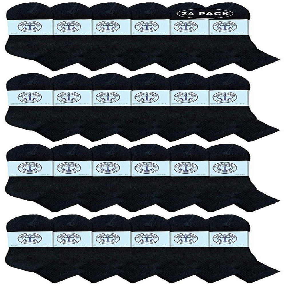 24 Pairs Of Yacht & Smith Wholesale Bulk Womens Mid Ankle Socks, Cotton Sport Athletic Socks - Size 9-11 (Black)