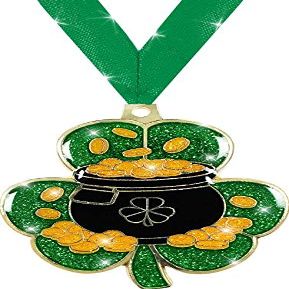 2.5" St. Patrick's Day Glitter Medals Gold, Happy Saint Patricks Day Trophy Medal Awards, Great Shiny Irish Shamrock Themed Prizes 20 Pack