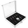 AUNMAS Watch Display Case, Transparent Glass Top, Aluminum Watch Box Organizer, 12 Slots Storage for Men, Jewelry and Beads Holder, Silver view 1