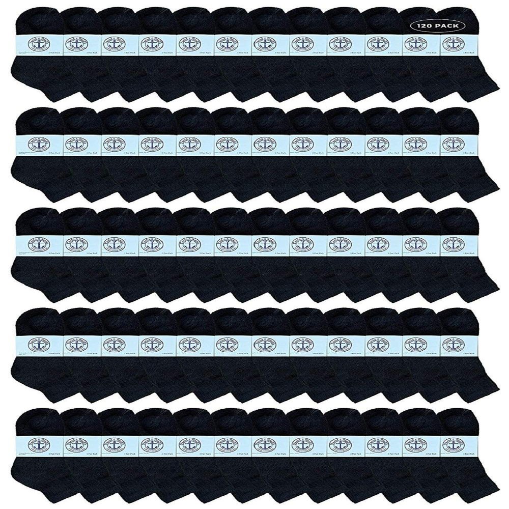 120 Pairs Of Yacht & Smith Wholesale Bulk Kids Mid Ankle Socks, Cotton Sport Athletic Ankle Socks Size 4-6 (Black)
