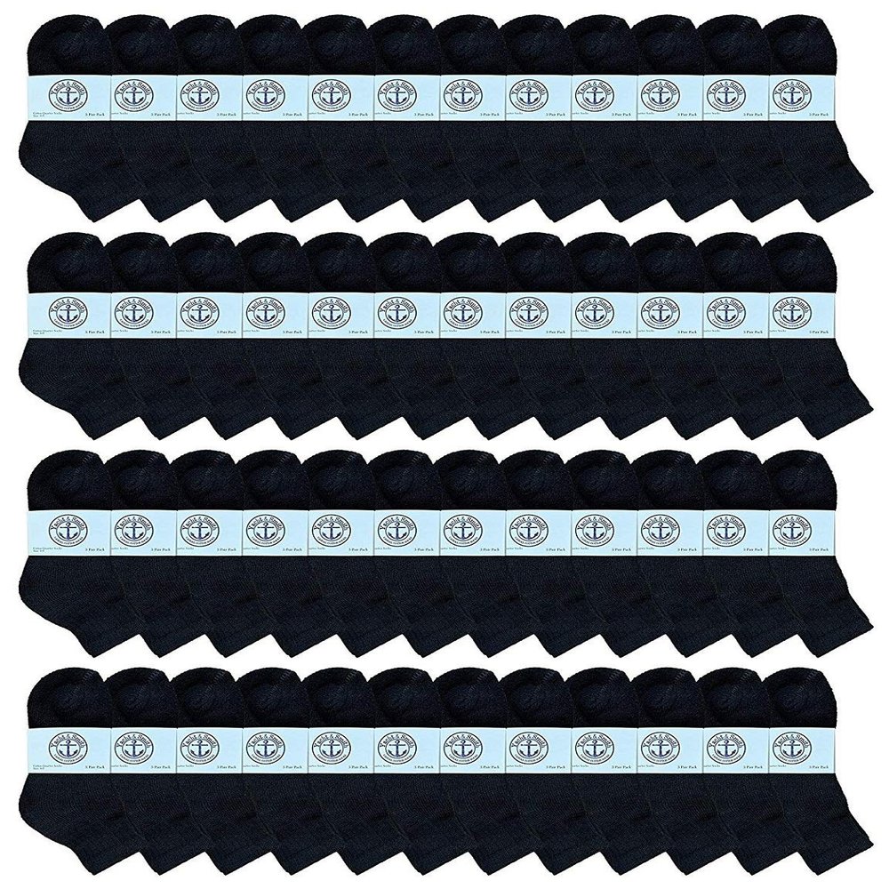 48 Pairs Of Yacht & Smith Wholesale Bulk Kids Mid Ankle Socks, Cotton Sport Athletic Ankle Socks Size 4-6 (Black)