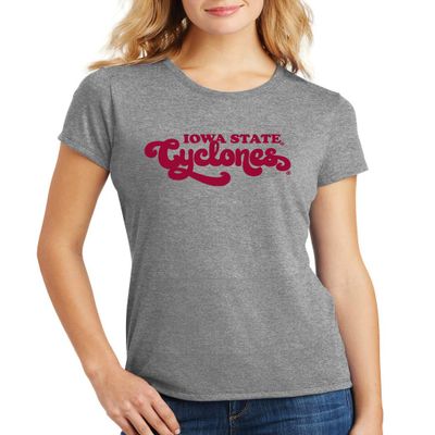 CornBorn Iowa State Cyclones Tee Shirt - Women's Premium Tri-Blend Retro ISU Script Cyclones - Grey Frost - Large
