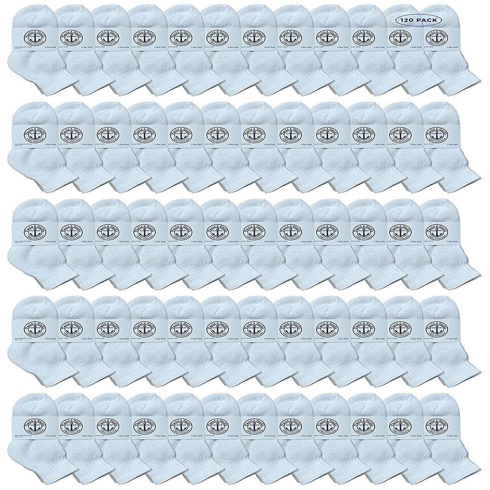 120 Pairs Of Yacht & Smith Wholesale Bulk Kids Mid Ankle Socks, Cotton Sport Athletic Ankle Socks Size 4-6 (White)