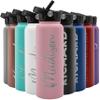 Amazing Items Personalized Water Bottle w/Straw & Lid, 40 oz - Pink | Custom Large Stainless Steel Sports Water Bottle w/Name and Text - Double-Wall, Vacuum Insulated - Rotating Handle view 1