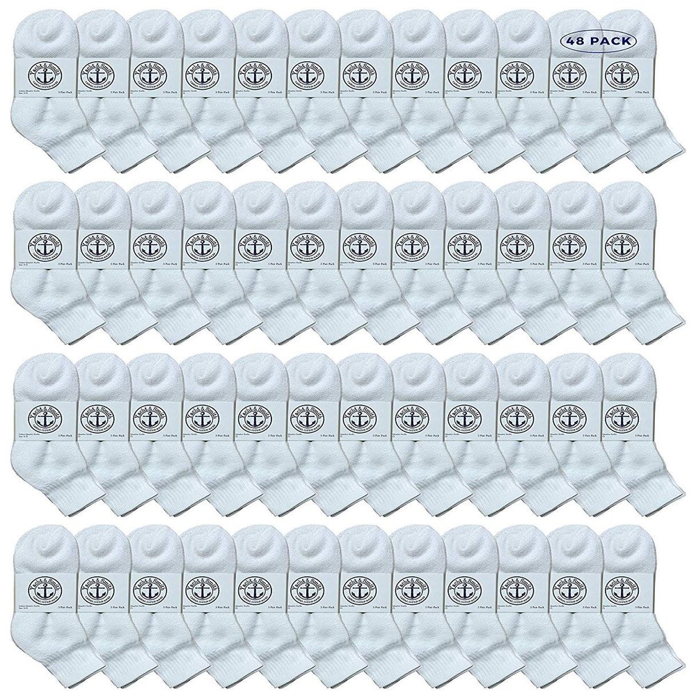 48 Pairs Of Yacht & Smith Wholesale Bulk Womens Mid Ankle Socks, Cotton Sport Athletic Socks - Size 9-11 (White)