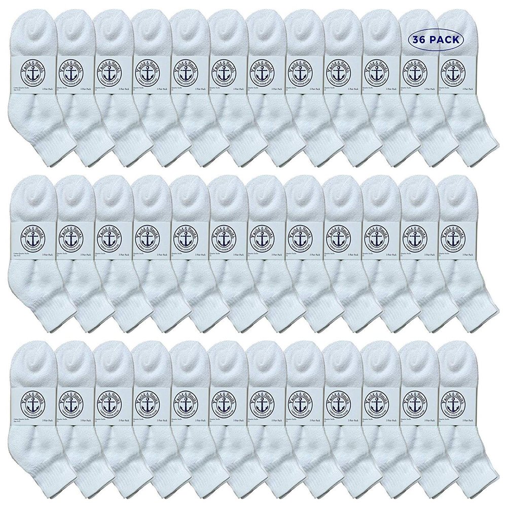 36 Pairs Of Yacht & Smith Wholesale Bulk Womens Mid Ankle Socks, Cotton Sport Athletic Socks - Size 9-11 (White)