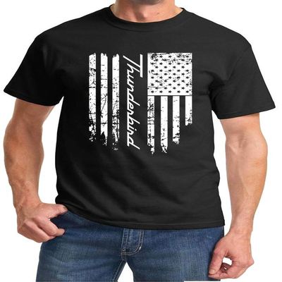 1955-05 Ford Thunderbird Logo Classic Patriotic Flag Design Tshirt XX-Large Black