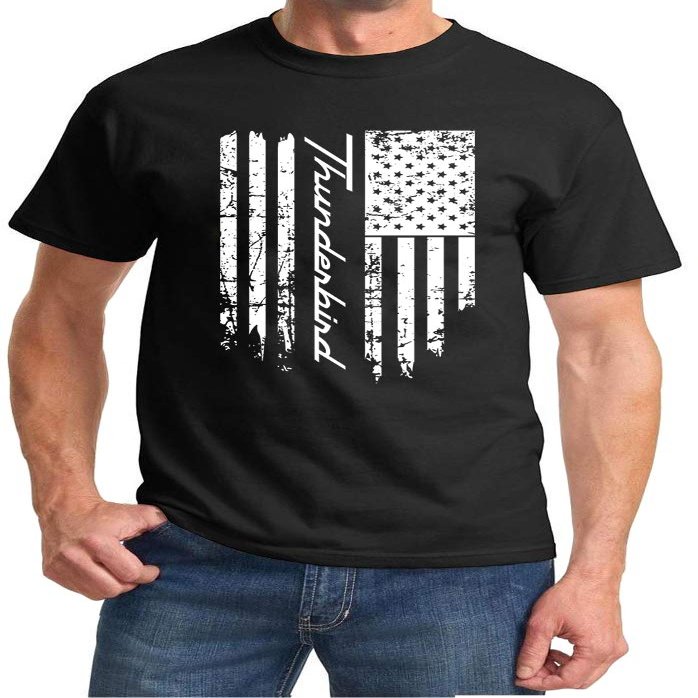 1955-05 Ford Thunderbird Logo Classic Patriotic Flag Design Tshirt XX-Large Black