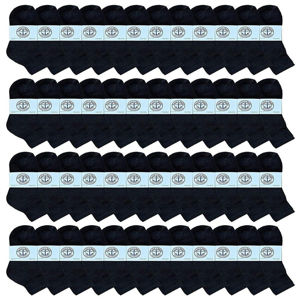 48 Pairs Of Yacht & Smith Wholesale Bulk Womens Mid Ankle Socks, Cotton Sport Athletic Socks - Size 9-11 (Black)