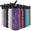 Amazing Items Personalized Water Bottle w/Straw & Lid, 18 oz - Purple | Custom Stainless Steel Sports Water Bottle w/Name and Text - Double-Wall, Vacuum Insulated - Rotating Handle view 1