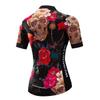 JPOJPO Womens Cycling Jersey Short Sleeve, Ladies Mountain Bike Shirts Bicycle Clothes Outfit Top for Cyclist Biking Cycle Riding Dirt Road BMX MTB Running Workout Sports, Flower Skull XL view 2