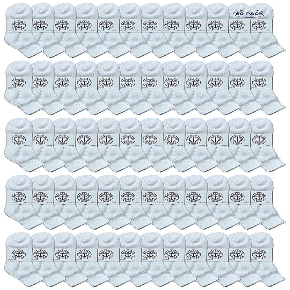 60 Pairs Of Yacht & Smith Wholesale Bulk Womens Mid Ankle Socks, Cotton Sport Athletic Socks - Size 9-11 (White)