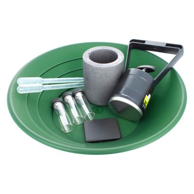 ASR Outdoor Gold Rush Gold Prospecting Pan Kit Glass Vials Testing Stone - 10pc