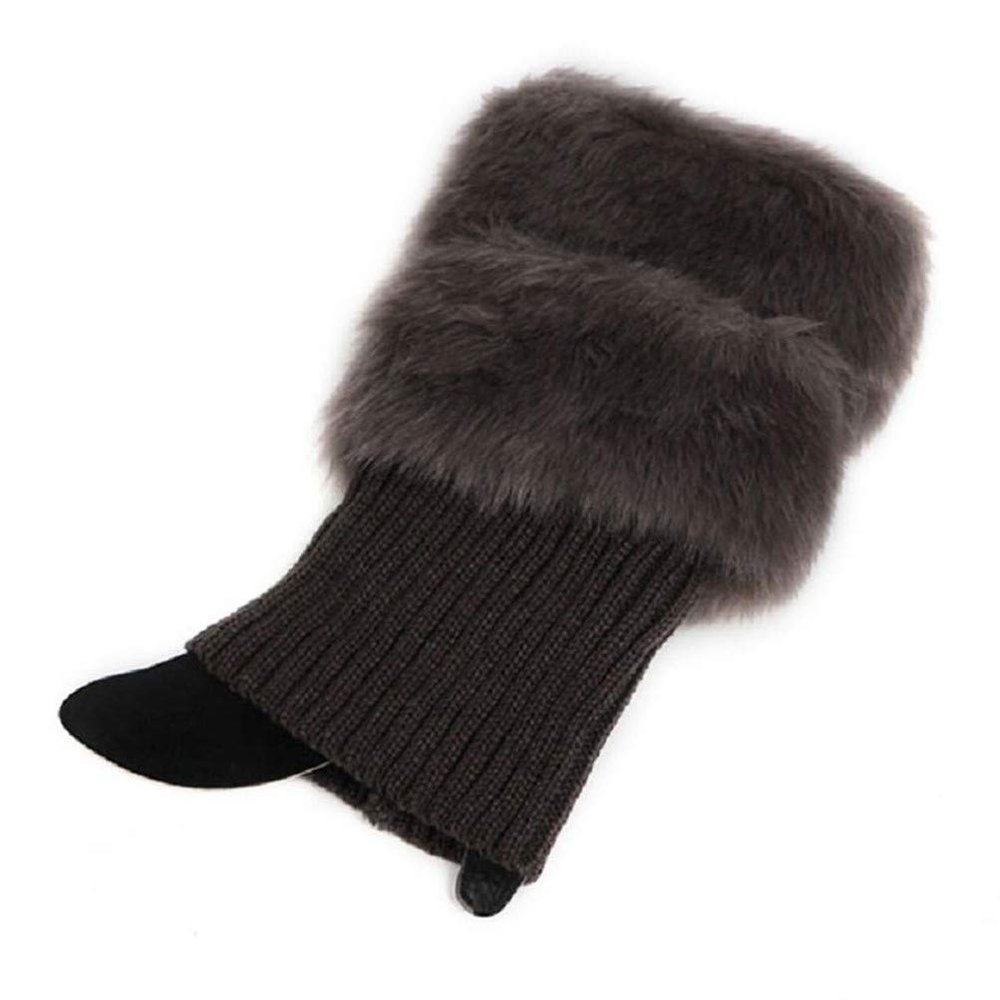 Flybloom Womens Cotton Winter Coat Crochet Knit Fur Fit Warmers Cuffs Toppers Boot Socks 1 Pair(Dark gray)