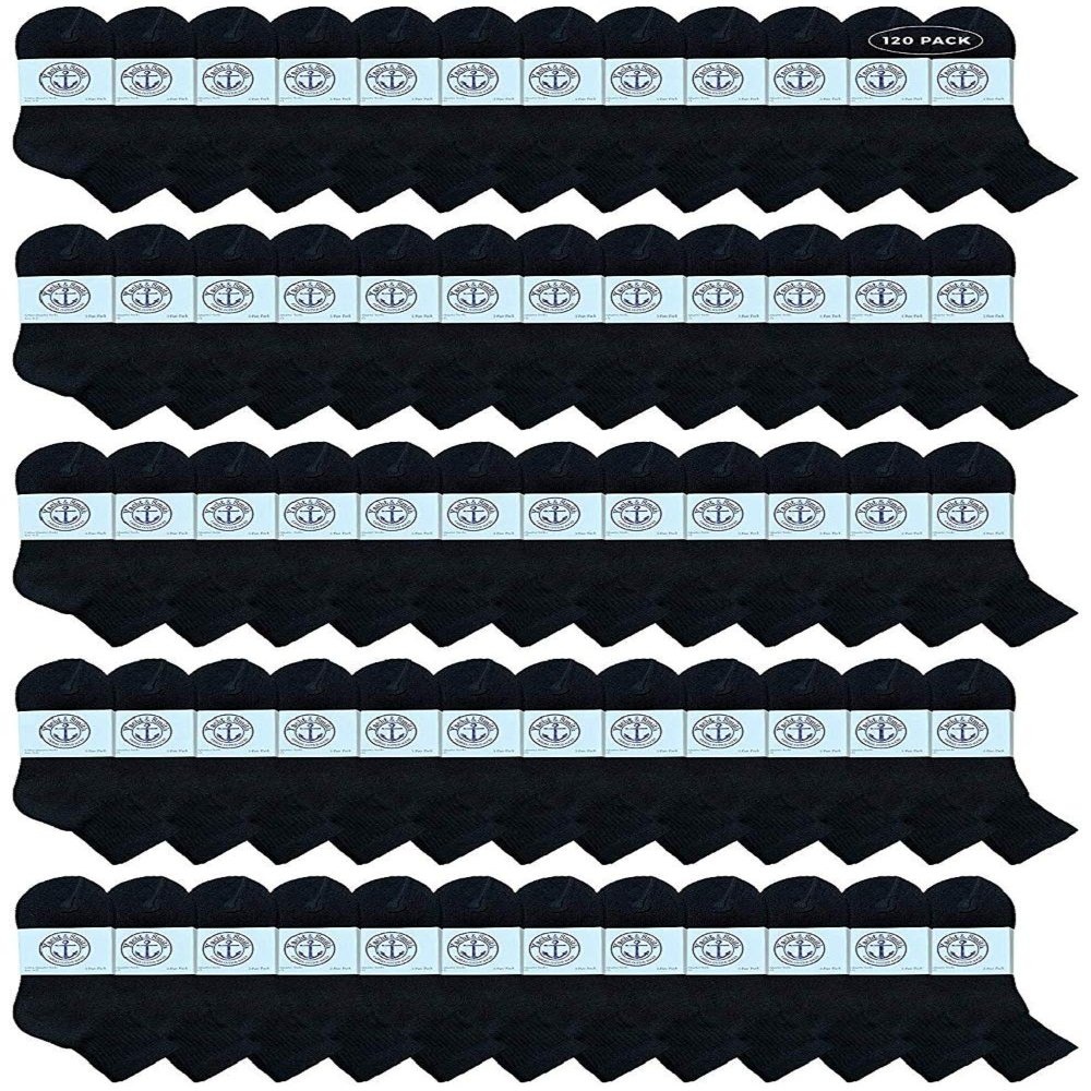 120 Pairs Of Yacht & Smith Wholesale Bulk Womens Mid Ankle Socks, Cotton Sport Athletic Socks - Size 9-11 (Black)