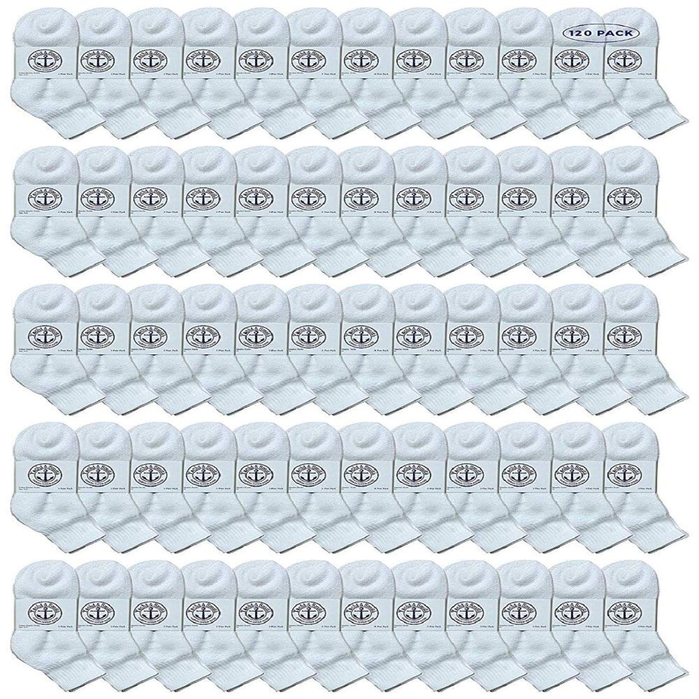 120 Pairs Of Yacht & Smith Wholesale Bulk Womens Mid Ankle Socks, Cotton Sport Athletic Socks - Size 9-11 (White)