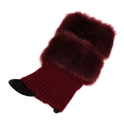 Flybloom Womens Cotton Winter Coat Crochet Knit Fur Fit Warmers Cuffs Toppers Boot Socks 1 Pair(Red wine)