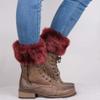 Flybloom Womens Cotton Winter Coat Crochet Knit Fur Fit Warmers Cuffs Toppers Boot Socks 1 Pair(Red wine) view 2
