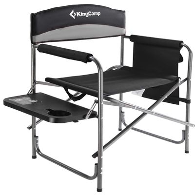 KingCamp Folding Camping Chair, Heavy Duty Portable Directors Style with Side Table Carry Handle Storage Pockets for Outdoor Tailgating Sports Backpacking Fishing, Black