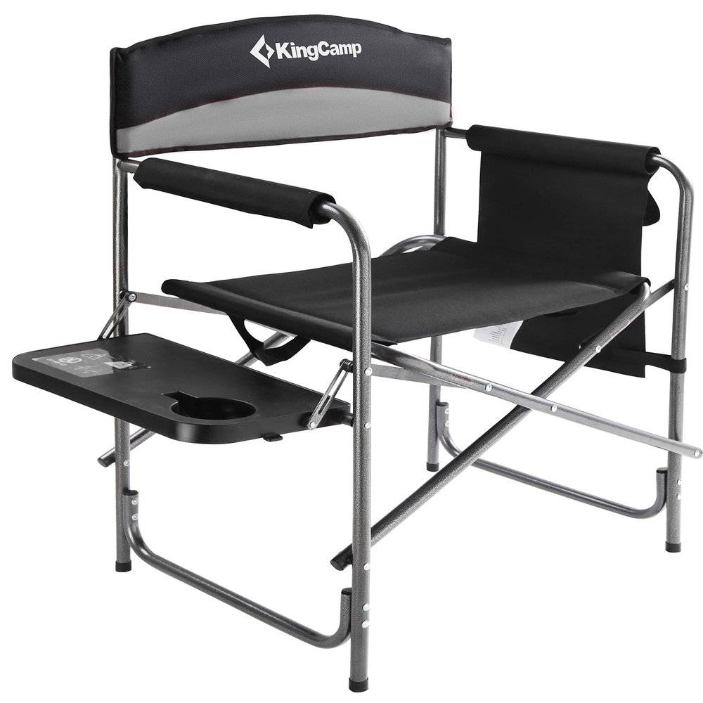KingCamp Folding Camping Chair, Heavy Duty Portable Directors Style with Side Table Carry Handle Storage Pockets for Outdoor Tailgating Sports Backpacking Fishing, Black