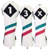 Majek Golf Vintage Headcovers White Seafoam Teal Pink Stripe Premium Retro Leather Style 1 3 X Driver and Fairway Head Covers Fits 460cc Drivers and All Modern Metal Woods Custom Design in California view 1