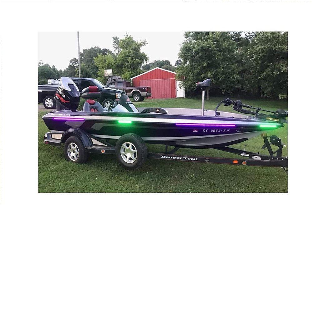Green Blob Outdoors Pimp My Fishin Boat UV LED Light Strips kit Ultra Violet Black Light for Bass Boats Rub Rails, with Bonus Red & Navigation LED Light Strips IP68 Waterproof