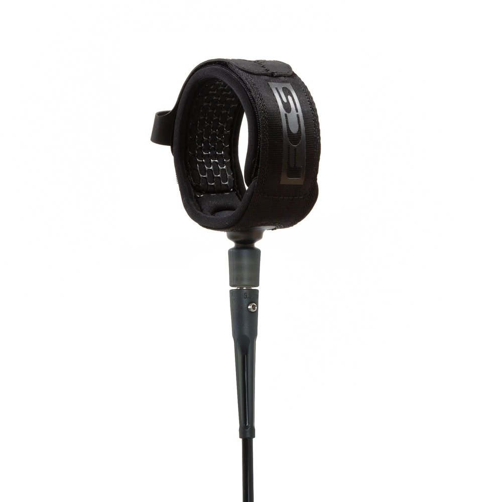 FCS 7' All Round Essential Surfboard Leash - Black | Lightweight & Durable 7ft Surf Leash for 2-8ft Waves, in-Cuff Silicone Grip, Comfortable and Supportive Ankle Strap, Easy-Release Tab