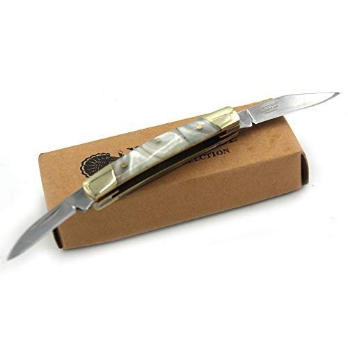 Wild Turkey Handmade Gentleman's Trapper Folding Pocket Collector's Knife EDC Slim Sleek Design (White Pearl)